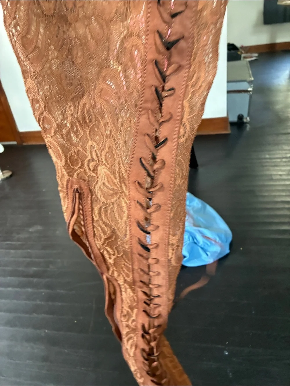 BAMBOO Lace Peep-Toe Boots - Copper Brown
